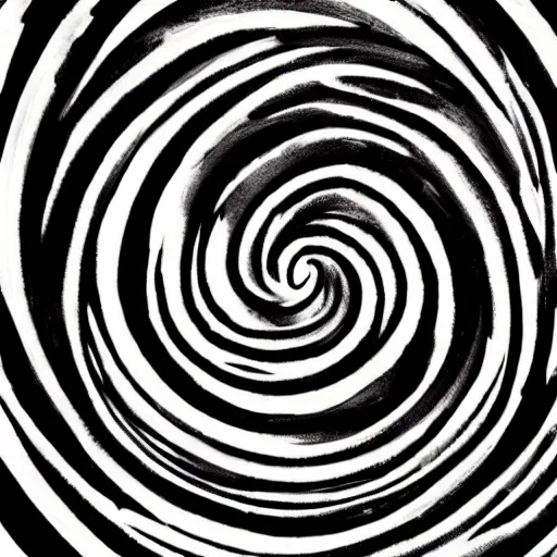 Prompt: mysterious time traveler, painted in black and white, swirls