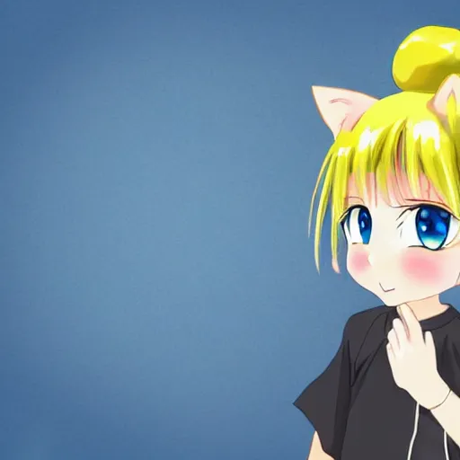 Image similar to anime little cat girl with yellow hair and blue eyes