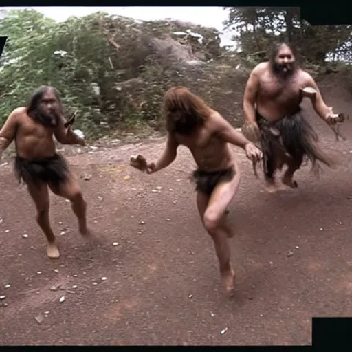 Prompt: police bodycam footage of fleeing caveman