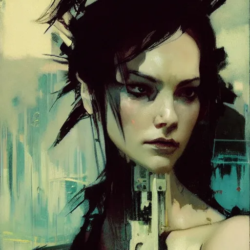 Image similar to cyberpunk, intricate, elegant, highly detailed, greg manchess, mucha, liepke, ruan jia, jeffrey catherine jones, ridley scott