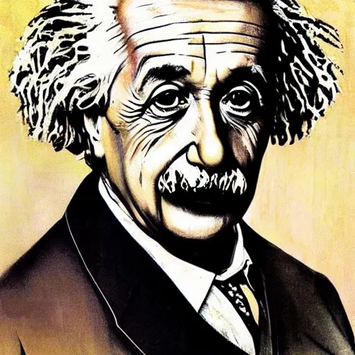 Image similar to “portrait of Albert Einstein, by Norman Rockwell”