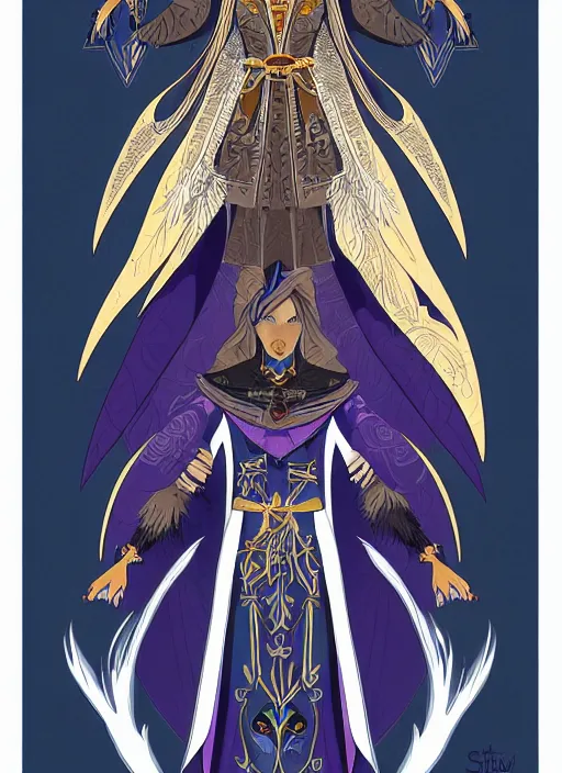 Image similar to hawk and raven headed warlock, wind magic, blue robes, exquisite details, full body character design on a white background, by studio muti