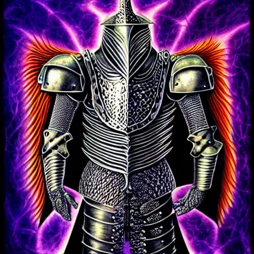 Prompt: medieval fantasy armored knight in the style of alex grey, TOOL band art, psychedelic, fractals, detailed, 8K