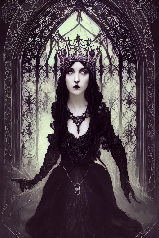 Image similar to beautiful gothic and victorian and luxury and evil young medieval dark crown princess portrait like +smoky eyes+front face with light flowing hair, ultradetail face, art and illustration by tian zi and craig mullins and miqi and alphonse mucha, fantasy, intricate complexity, human structure, human anatomy, fantasy character concept, dynamic lighting, neon light, ssci-fi, watermark, blurry, hyperrealism 8k