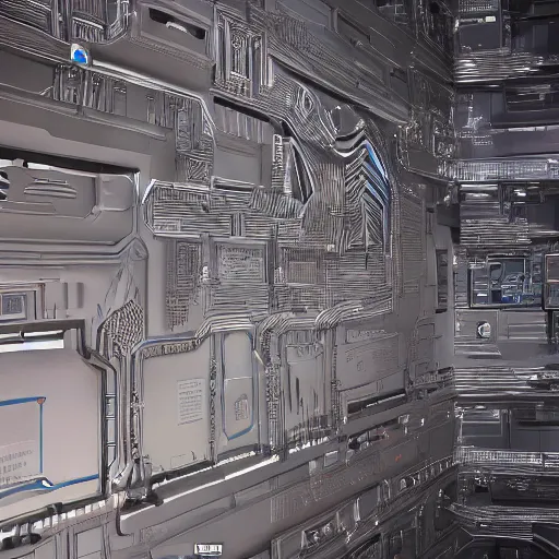 Image similar to sci-fi wall panel motherboard on the coronation of napoleon painting and point cloud in the middle, unreal engine 5, keyshot, octane, artstation trending, ultra high detail, ultra realistic, cinematic, 8k, 16k, in style of zaha hadid architecture, colors in style of nanospace Michael Menzelincev, in style of Lee SOUDER, colors in style of the Blade Runner 2049, in plastic, dark, tilt shift,