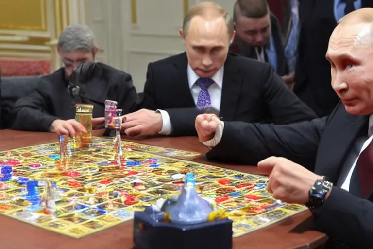 Image similar to Putin playing boardgames, full character, hyper realistic, highly detailed