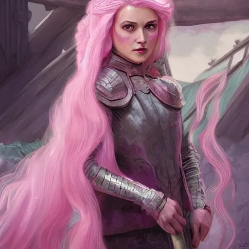 Image similar to pinky pie from my little pony in game of thrones, highly detailed digital painting, artstation, concept art, smooth, sharp focus, illustration, art by artgerm and greg rutkowski and alphonse mucha