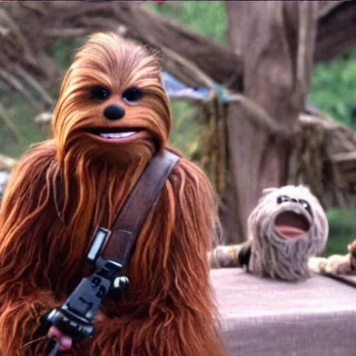 Prompt: Chewbacca as a muppet in the movie muppet treasure island