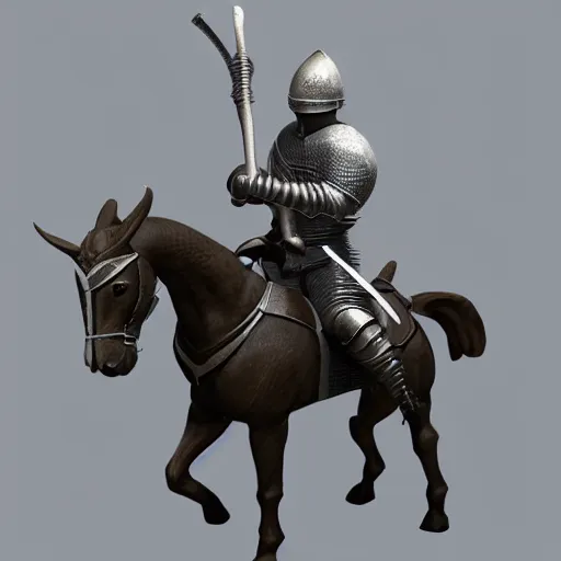 Prompt: 3 d model of a knight wielding a sword riding a horse