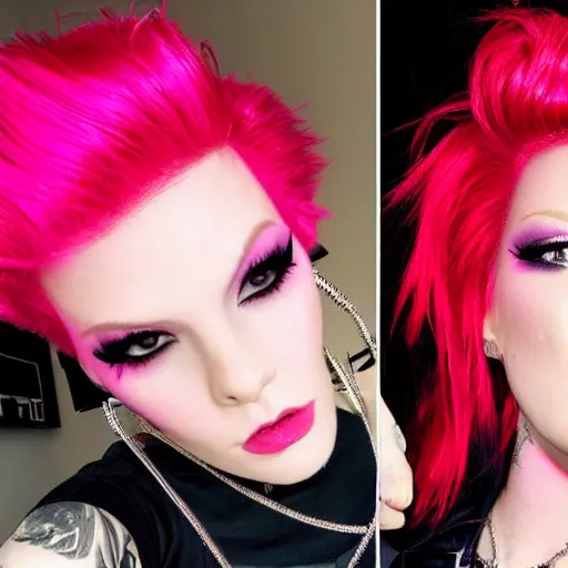 Image similar to jeffree star 2 0 0 0 s selfie with pink red hair