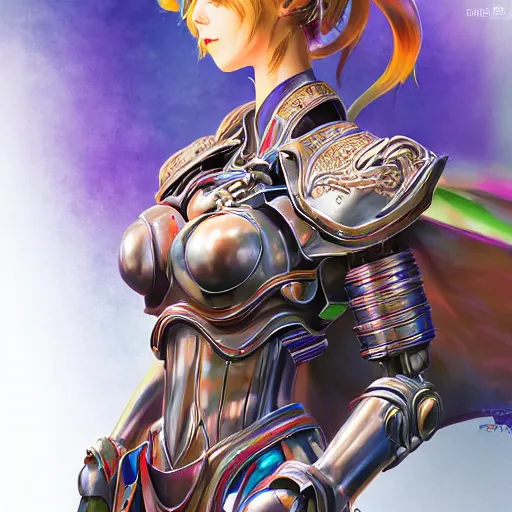 Image similar to studio portrait of lawful good colorful female holy mecha paladin absurdly beautiful, elegant, young sensual graceful woman, ultrafine hyperrealistic detailed face illustration by kim jung gi, irakli nadar, intricate linework, sharp focus, bright colors, matte, octopath traveler, final fantasy, unreal engine highly rendered, global illumination, radiant light, intricate environment