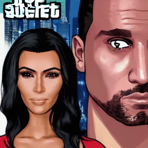 Image similar to videogame cover of gta 6 miami kim kardashian and george floyd accurate eyes