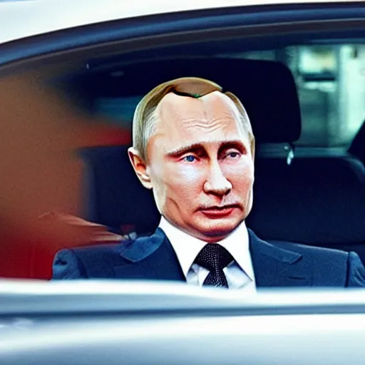 Image similar to movie still of Putin as Driver in Drive