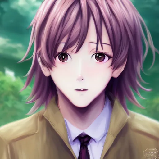 Image similar to cute anime boy standing by a large river,detailed face,detailed eyes,pink lips,upturned nose, digital art , highly detailed , high contrast, beautiful lighting, award winning , trending on art station, photorealistic, 8k