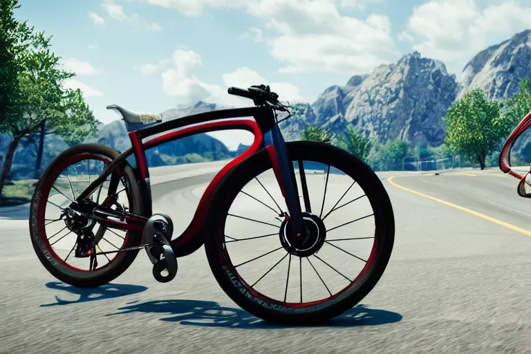 Image similar to photo wallpaper bicycle gran turismo 7 forza horizon need for speed fast and furious 5 unreal engine bicycle game concept bicycle octane render, 4 khd 2 0 2 2 3 d cgi rtx style chrome reflexion global illumination ray tracing hdr arstation pixar and disney unreal