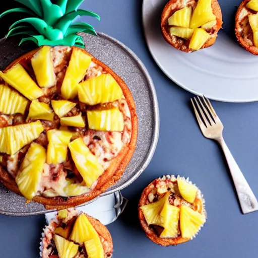 Image similar to pineapple pizza cupcake, food photography