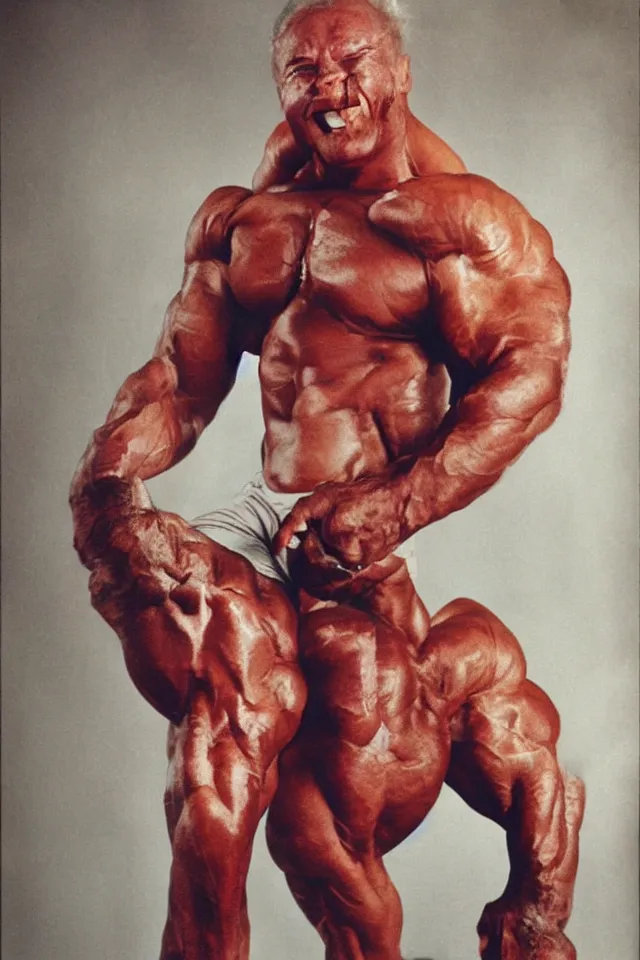 Image similar to RonaldMcDonald as a bodybuilder, photo by Anne Liebovitz