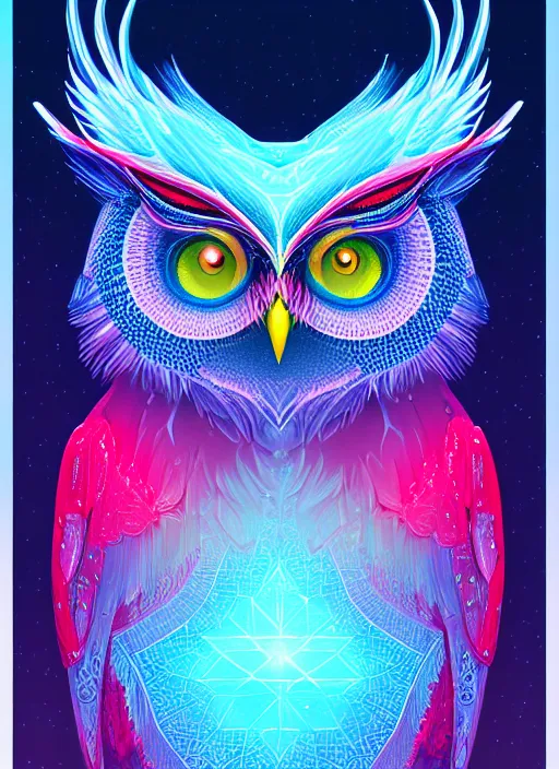 Image similar to symmetry!! product render poster vivid colors divine proportion owl, ice and snow, glowing fog intricate, elegant, highly detailed, digital painting, artstation, concept art, smooth, sharp focus, illustration,