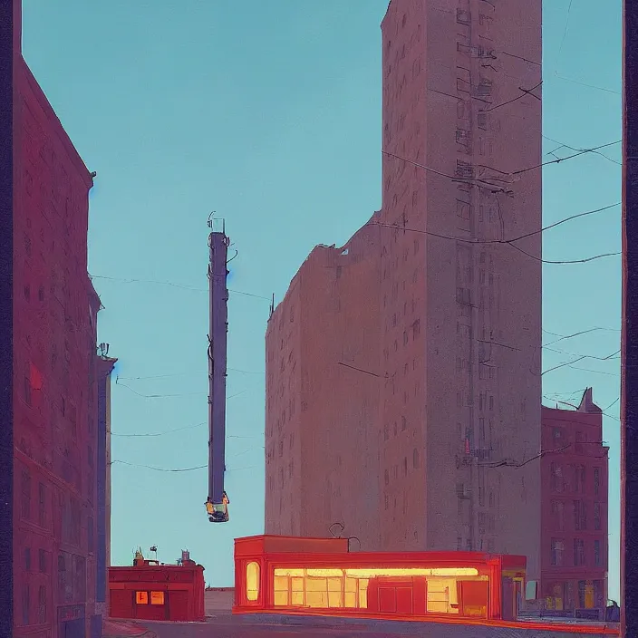 Image similar to elevator falling down from the sky, highly detailed, Edward Hopper and James Gilleard, Simon Stalenhag