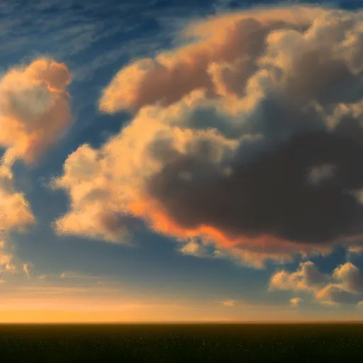 Image similar to puffy peaceful clouds, matte painting, 4 k