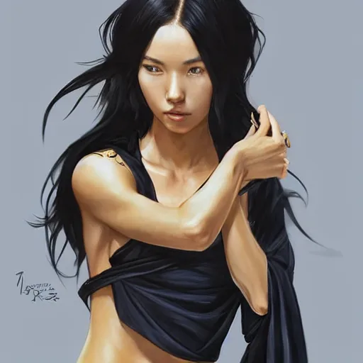 Prompt: portrait of cassandra cain with a towel wrapped around her torso!!!!!, towel wrapped around her hair, casual, modern, victoria's secret, highly detailed, digital painting, artstation, concept art, smooth, sharp focus, illustration, art by artgerm, greg rutkowski and alphonse mucha