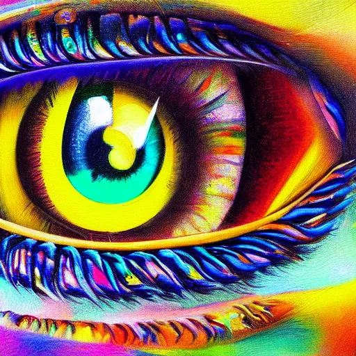 Prompt: higly detailed painting of human eye, in the style of lisa frank, fibonacci, surreal, photorealistic, studio ghibli, art nouveau