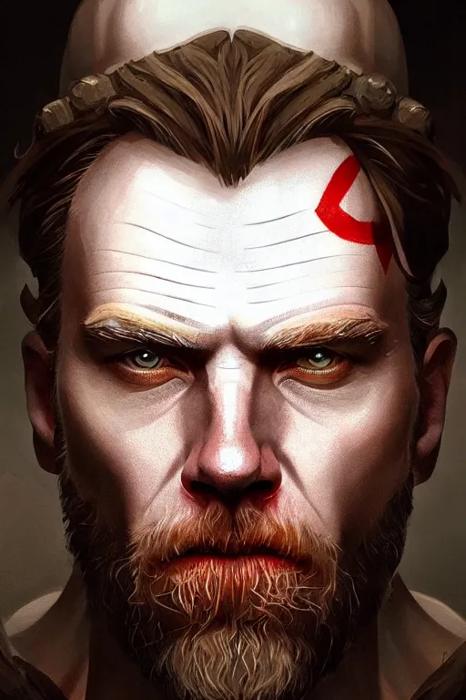 Prompt: symmetry!! portrait of willem ewan mcgregor in the style of god of war, machine parts embedded into face, intricate, elegant, highly detailed, digital painting, artstation, concept art, smooth, sharp focus, illustration, art by artgerm and greg rutkowski and alphonse mucha, 8 k