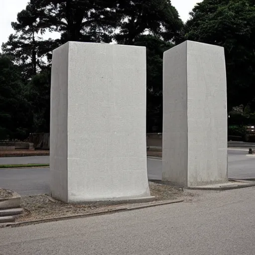 Image similar to distorted by nobuo sekine. in the center of the street art is a large gateway that seems to lead into abyss of darkness. on either side of the gateway are two figures, one a demon - like creature, the other a skeletal figure.