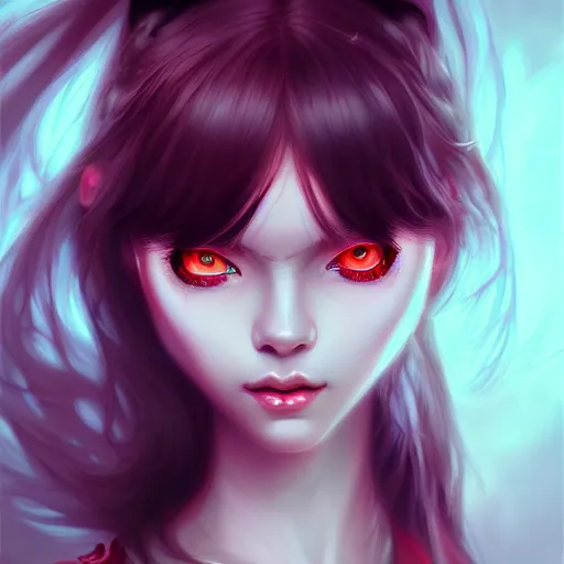 Image similar to Portrait of neko girl, red eyes, face, fantasy, intricate, elegant, highly detailed, digital painting, artstation, concept art, smooth, sharp focus, illustration, art by tran ross