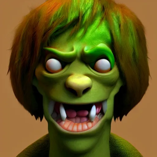 Image similar to a buff shaggy rogers making a surprised face, concept art by guillermo del toro, cgsociety, verdadism, creepypasta, zbrush, groovy