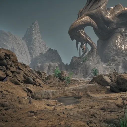 Image similar to a grotesque alien landscape, cinematic, unreal engine 5