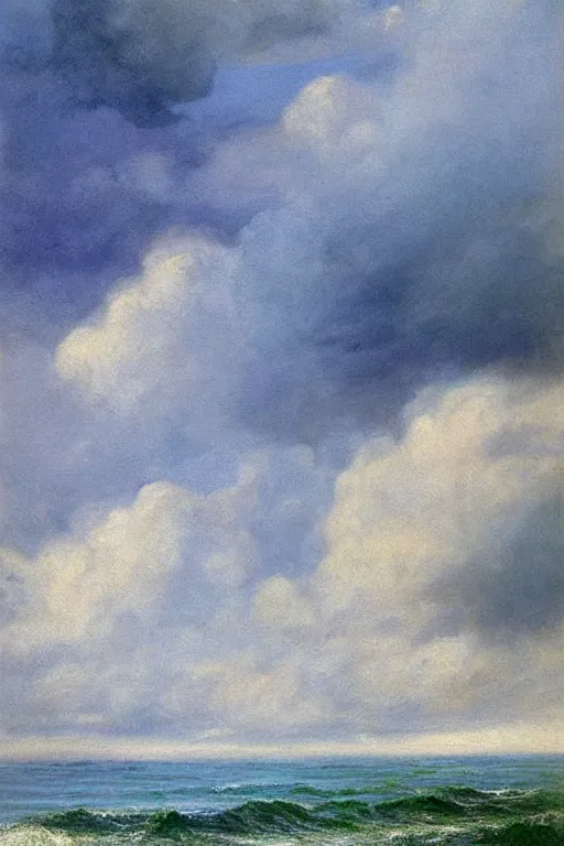 Image similar to digital painting detailed serene ocean mist candy cloudy sky by arthur hughes