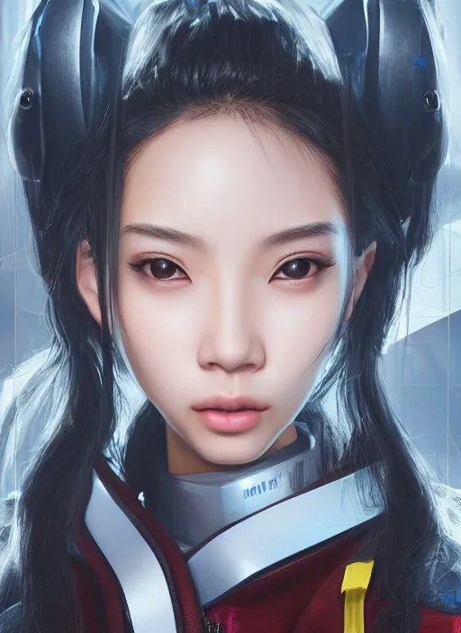 Image similar to portrait of angelababy, futuristic hong kong police uniform girl, au naturel, hyper detailed, digital art, trending in artstation, cinematic lighting, studio quality, smooth render, unreal engine 5 rendered, octane rendered, art style by klimt and nixeu and ian sprigger and wlop and krenz cushart