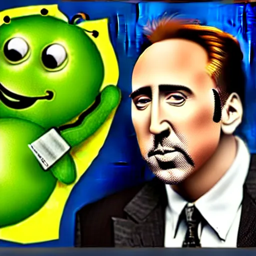 Image similar to not the bees with nicholas cage, but with peas