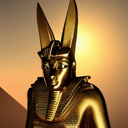 Prompt: egyptian god anubis, extreme detail, golden lighting, 4 k, soft bokeh,