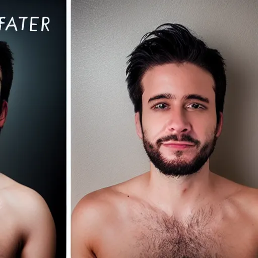 Image similar to A male before and after picture of weight loss, mirror selfie, photorealistic imagery, 4k, 8k
