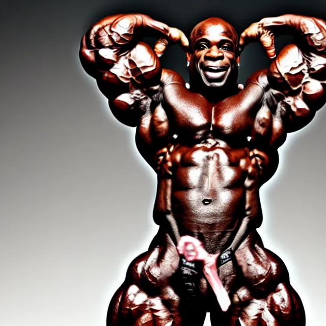 Image similar to aniston, highly detailed, roided and ripped like ronnie coleman, 4 k, hdr, smooth, sharp focus, high resolution, award - winning photo, photorealistic