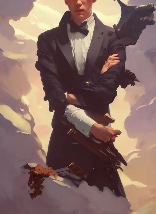 Image similar to portrait of jame bond, painting by sargent and leyendecker, fantasy, asymmetrical, intricate, elegant, matte painting, illustration, hearthstone, by rhads, by greg rutkowski, by greg tocchini, by james gilleard, by joe fenton