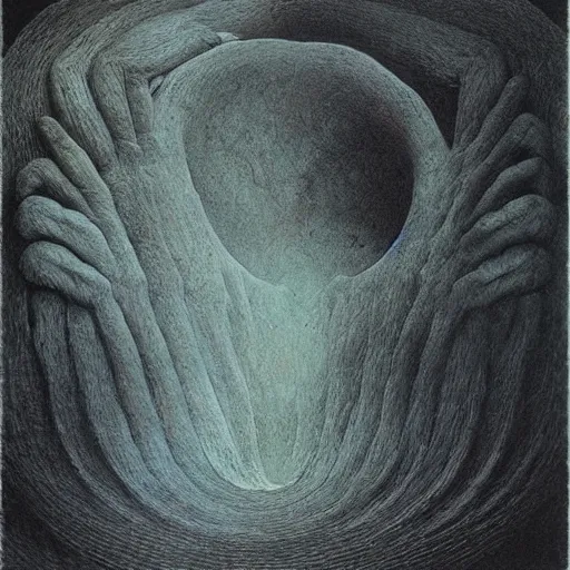 Image similar to quintessence of existential essence, by beksinski and william blake