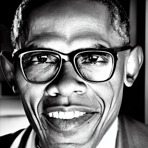 Image similar to a photo by bruce gilden of obama, leica s, flash, high contrast, intricate, closeup of face, beautiful