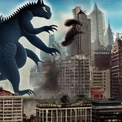 Image similar to kitty - godzilla destroying a city