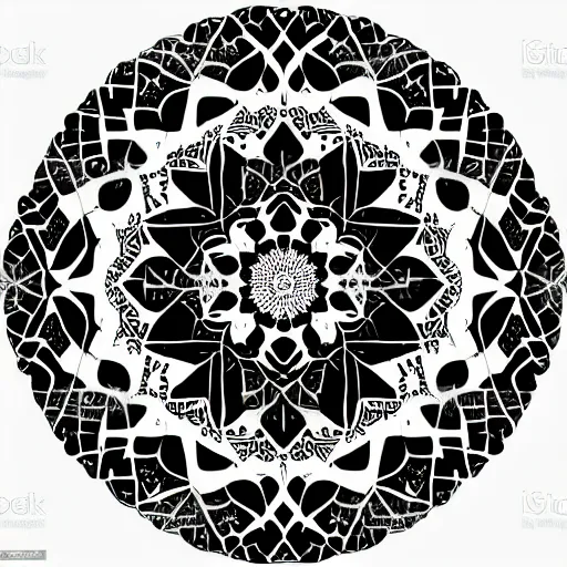 Prompt: persian mandala, vector art, black and white