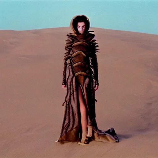 Image similar to avant - garde fashion model, still from movie dune, highly detailed