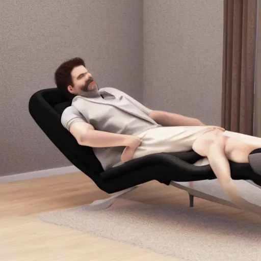 Prompt: person reclined on a piece of furniture, photorealistic, 8k