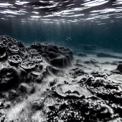 Prompt: underwater Westminster, deep underwater, trawled seabed, shot on gopro9, moody lighting, 8k, very very very highly detailed, hyper realistic realistic, kelp