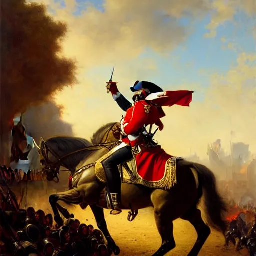 Image similar to drdisrespect conquering waterloo as napoleon, battle scene, highly detailed painting by gaston bussiere, j. c. leyendecker, greg rutkowski, craig mullins 8 k