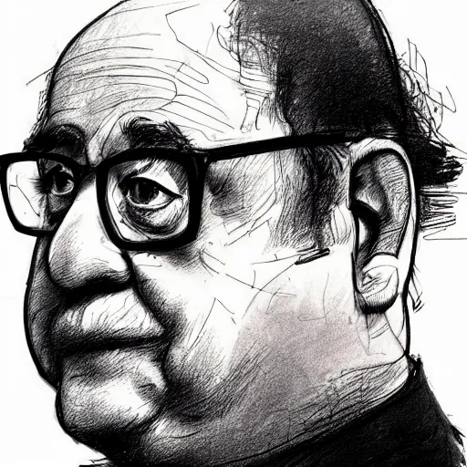 Prompt: a realistic yet scraggly portrait sketch of the side profile of a stern and sophisticated danny devito, trending on artstation, intricate details, in the style of frank auerbach, in the style of sergio aragones, in the style of martin ansin, in the style of david aja, in the style of mattias adolfsson