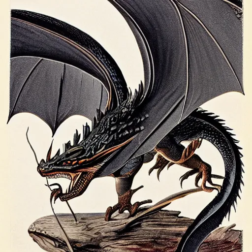Prompt: vintage dragon illustration, john james audubon