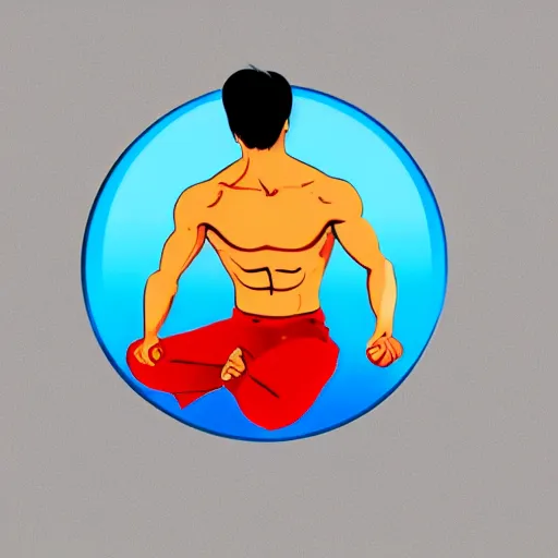 Image similar to bruce lee meditating on the beach, muscles, sticker, colorful, illustration, highly detailed, simple, smooth and clean vector curves, no jagged lines, vector art, smooth