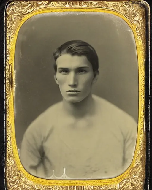 Image similar to tintype photo of alyosha karamazov, handsome innocent young russian man, by julia margaret cameron 1 8 8 0 s, realistic, body shot, sharp focus, 8 k high definition, insanely detailed, intricate, elegant